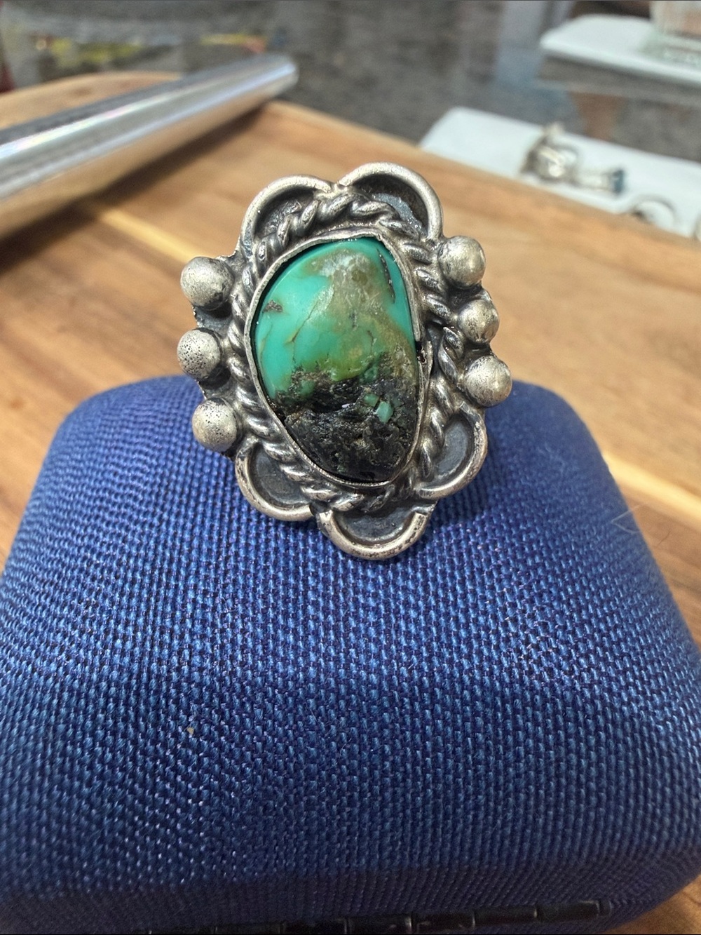 Sterling Silver Turquoise Statement Ring - Green Turquoise size 6